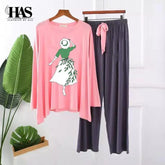 2 Piece Printed Lounge wear Nightwear Sleepwear For Women Girls Dance Prined Panel Trouser - Clothing By Has