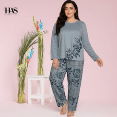 Mix Printed Nightwear Set with Flower Printed Trousers – Women's Lounge Wear Clothing By Has
