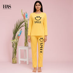 Mix Printed Nightwear Set with smile Printed Trousers – Women's Lounge Wear Clothing By Has