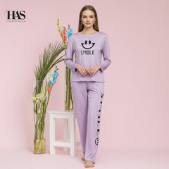 Mix Printed Nightwear Set with smile Printed Trousers – Women's Lounge Wear Clothing By Has