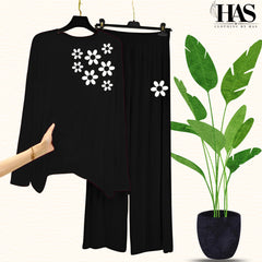 Mix Printed Nightwear Set with One Flower Printed Trousers – Women's Lounge Wear Clothing By Has