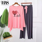 Tree Heart Printed Nightwear Set with – Women's Lounge Wear Clothing By Has