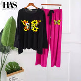 Multi Butterfly Printed Nightwear Set with – Women's Lounge Wear Clothing By Has