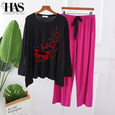 Red Butterfly Printed Nightwear Set with – Women's Lounge Wear Clothing By Has