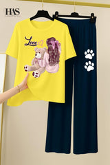 Bear  Love Lady  Printed Nightwear Set with Bear Trouser – Women's Lounge Wear Clothing By Has