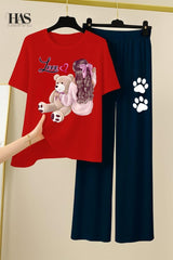 Bear  Love Lady  Printed Nightwear Set with Bear Trouser – Women's Lounge Wear Clothing By Has