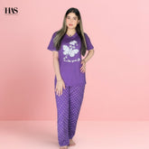 Purple Butterfly Dot Trouser Night Suit