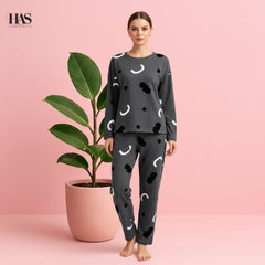 Blue & Black Pattern Women Pajama Set Night Suit