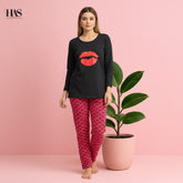 Black Kisses Women Pajama Set Night Suit