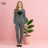 Grey Heart Women Night Suit