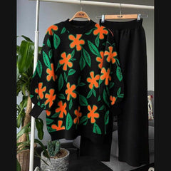 Flower Printed Style 2-Pcs Winter Tracksuit For Her
