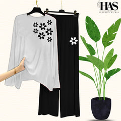Mix Printed Nightwear Set with One Flower Printed Trousers – Women's Lounge Wear Clothing By Has
