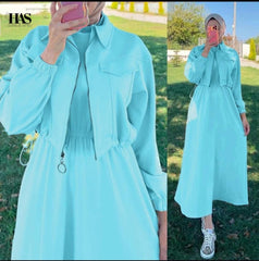 Short Jacket Long Maxi Style 2-Pcs Winter Tracksuit For Her.