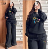 Baggy Sweat-Style Winter 2-Pcs Track Suit For Her.MULTI BUTTERFLY