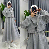 Short Hoodie Long Maxi Style 2-Pcs Winter Tracksuit For Her.