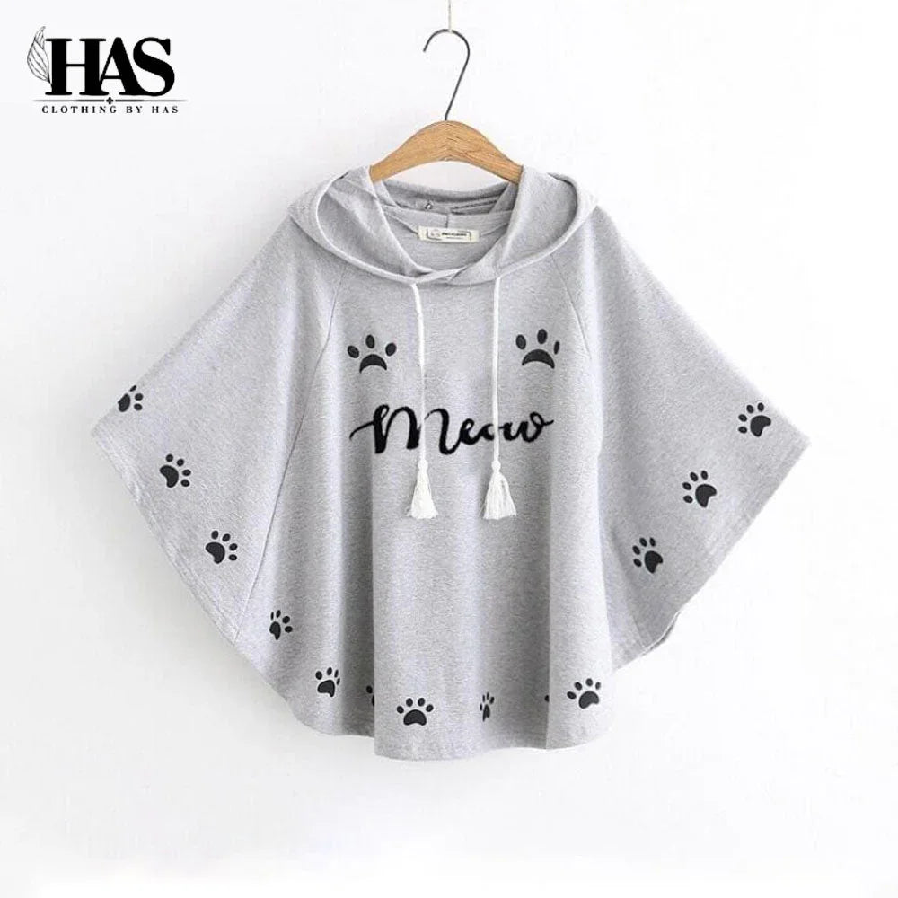 Round Style Meow Hooded Poncho - Clothing By Has