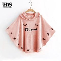 Round Style Meow Hooded Poncho - Clothing By Has
