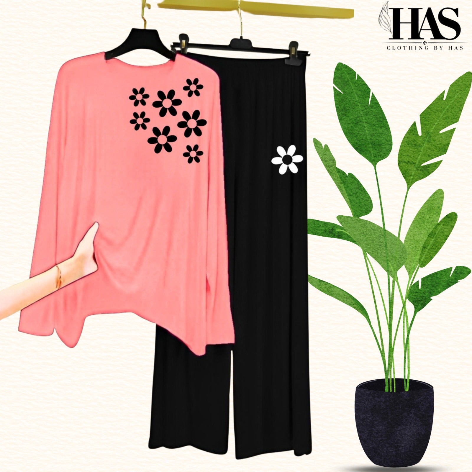 Mix Printed Nightwear Set with One Flower Printed Trousers – Women's Lounge Wear Clothing By Has