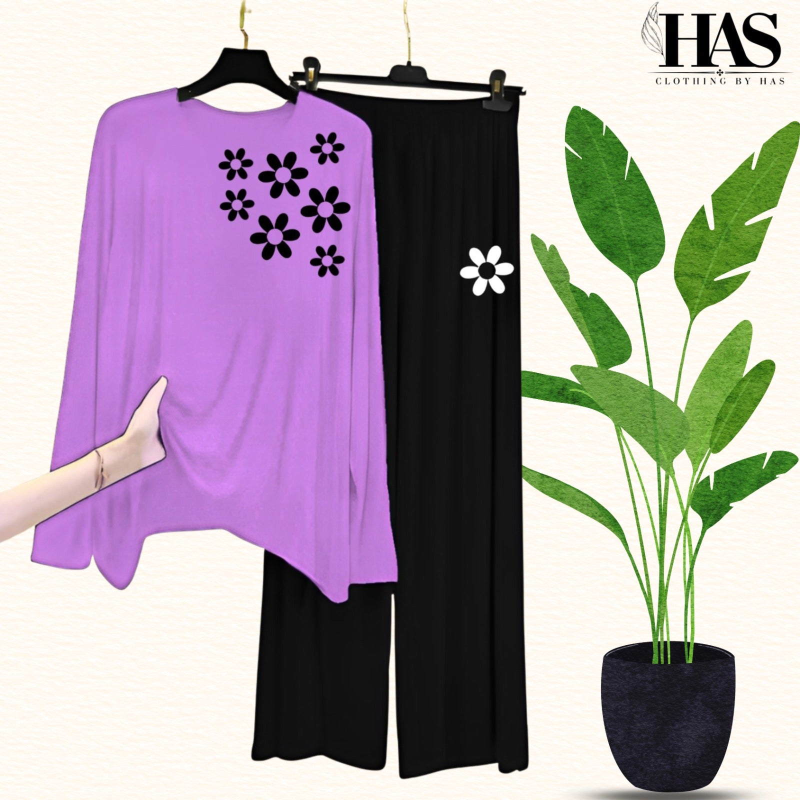 Mix Printed Nightwear Set with One Flower Printed Trousers – Women's Lounge Wear Clothing By Has
