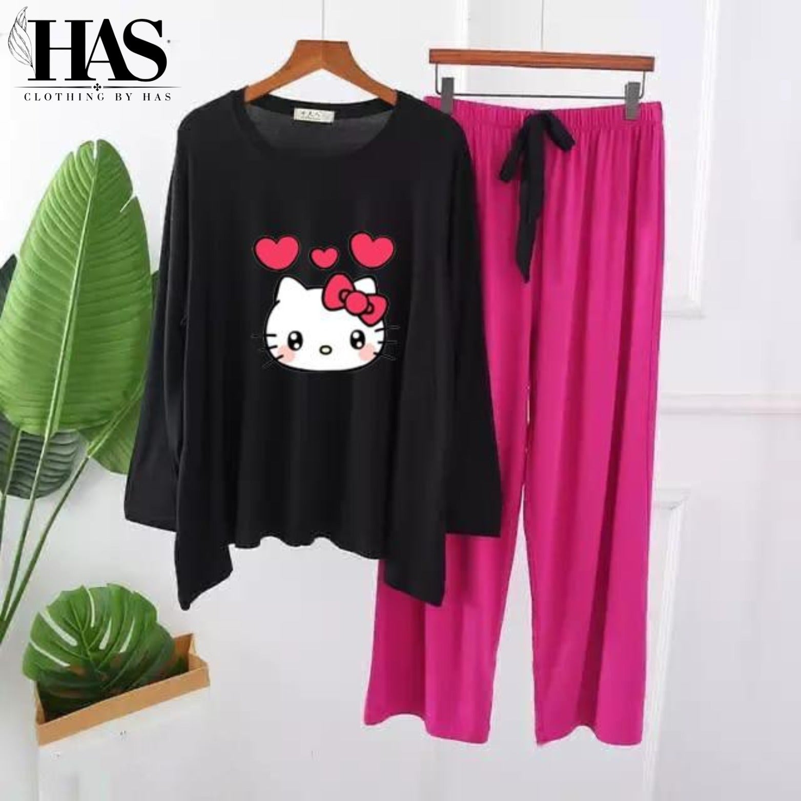 mix Kitty Printed Nightwear Set with – Women's Lounge Wear Clothing By Has