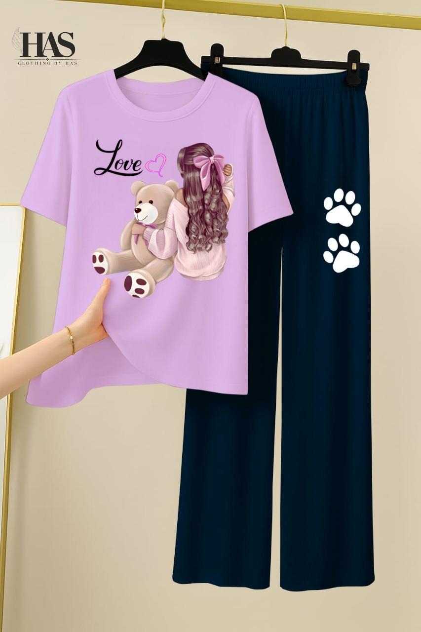 Bear  Love Lady  Printed Nightwear Set with Bear Trouser – Women's Lounge Wear Clothing By Has
