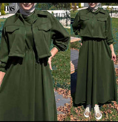 Short Jacket Long Maxi Style 2-Pcs Winter Tracksuit For Her.