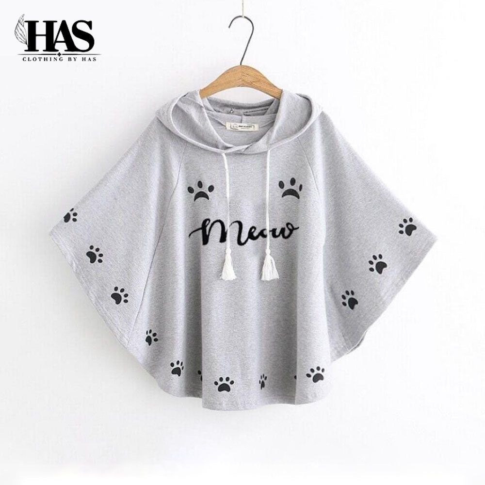 Round Style Meow Hooded Poncho - Clothing By Has