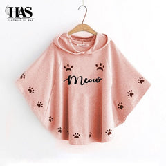 Round Style Meow Hooded Poncho - Clothing By Has